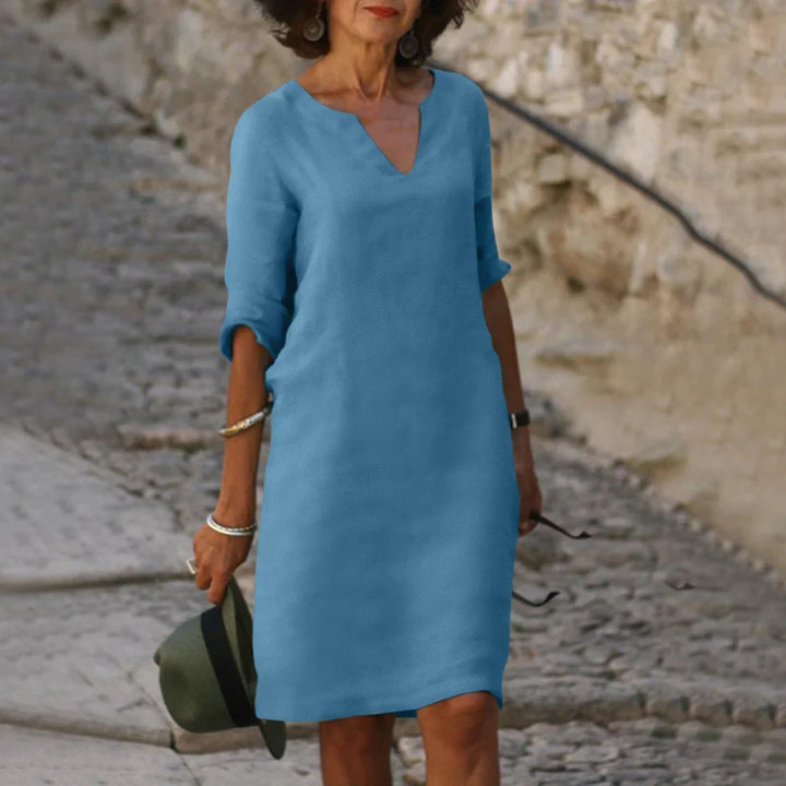 Women's V-Neck Dress with 3/4 Sleeves
