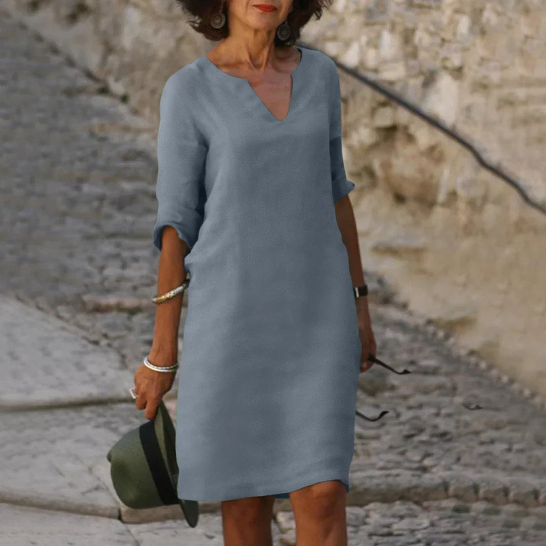Women's V-Neck Dress with 3/4 Sleeves
