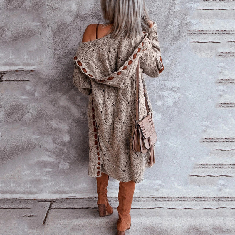 Women's open-knit hooded cardigan