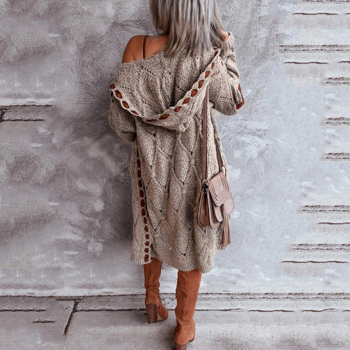 Women's open-knit hooded cardigan