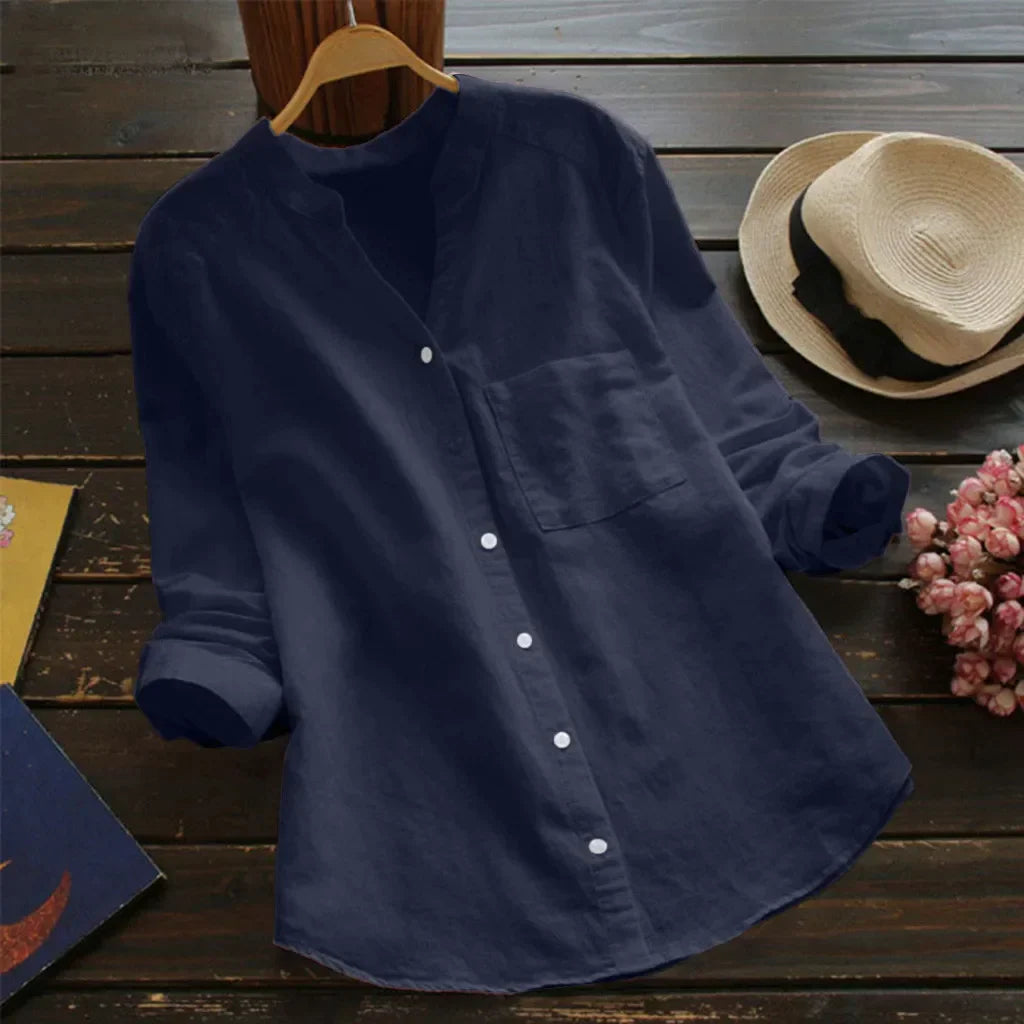 Women's casual button-down linen shirt