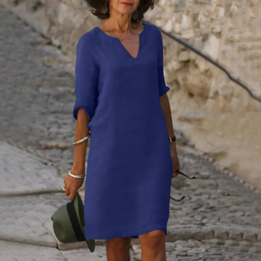 Women's V-Neck Dress with 3/4 Sleeves