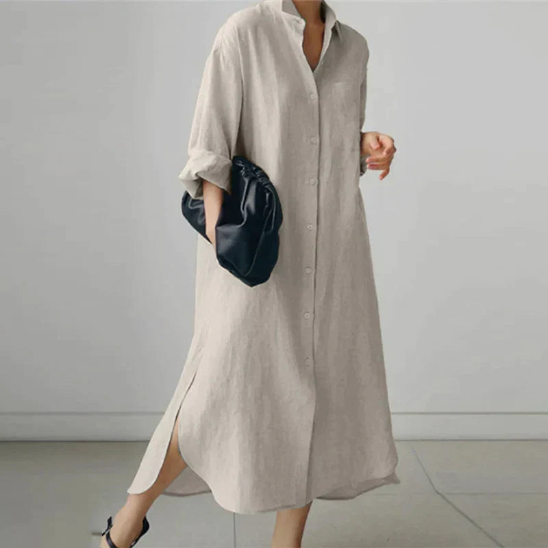 Women's Button-Up Shirt Dress with Slit