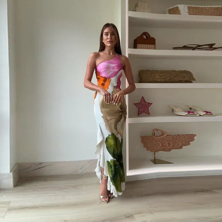 Elegant Floral One-Shoulder Maxi Dress