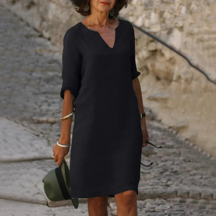 Women's V-Neck Dress with 3/4 Sleeves