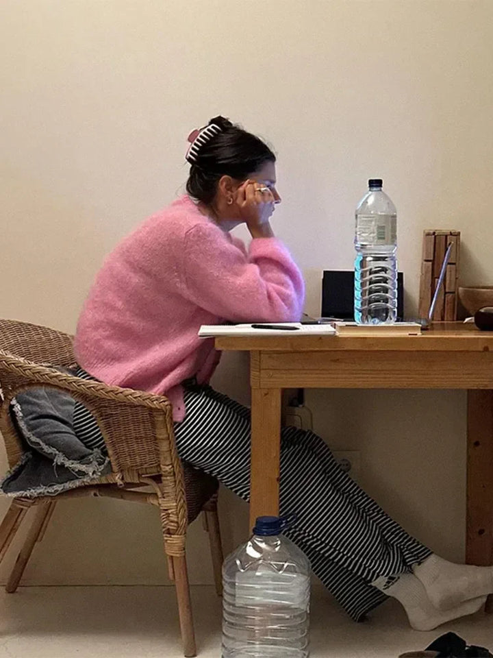 Women's cozy pastel pink fluffy cardigan