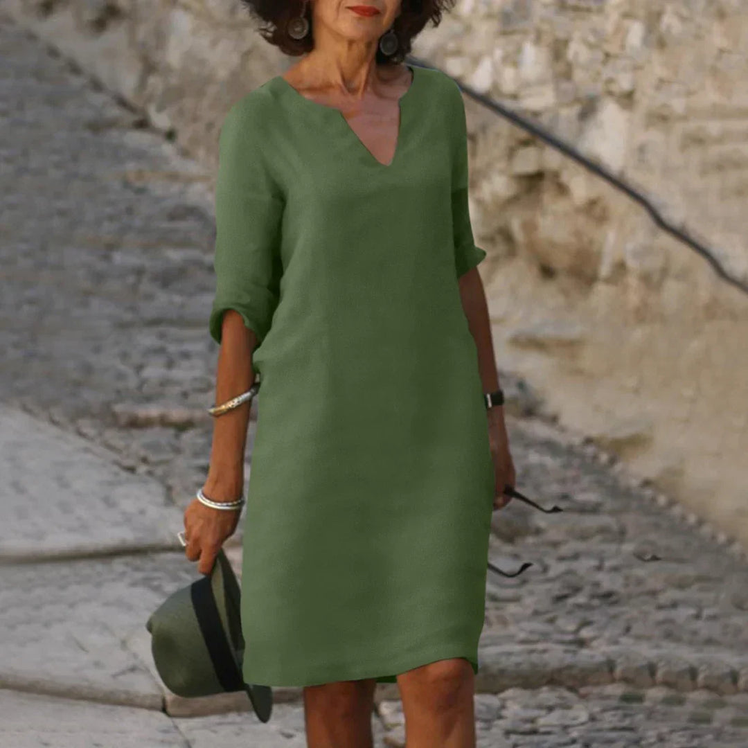 Women's V-Neck Dress with 3/4 Sleeves