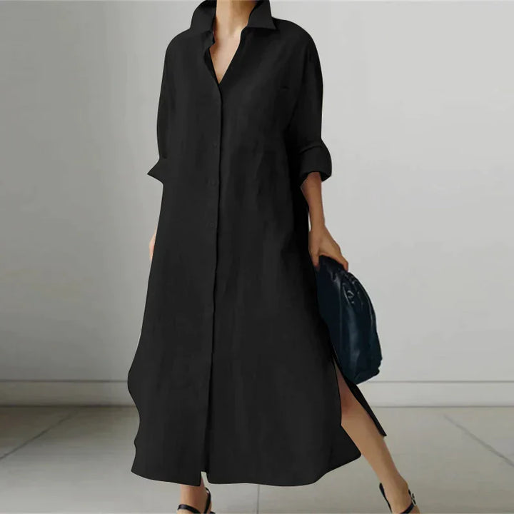 Women's Button-Up Shirt Dress with Slit