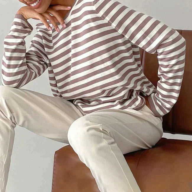Women's striped crewneck long-sleeve top