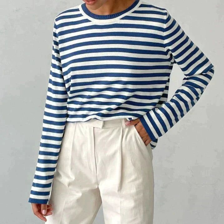 Women's striped crewneck long-sleeve top