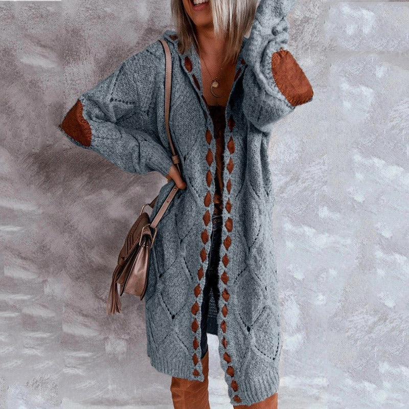 Women's open-knit hooded cardigan