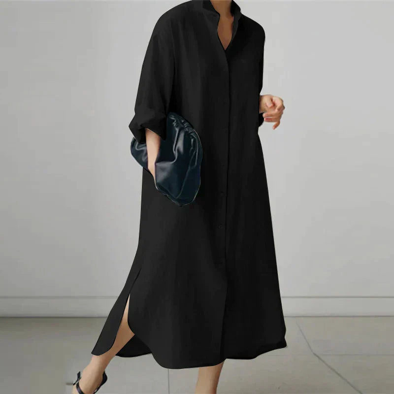 Women's Button-Up Shirt Dress with Slit