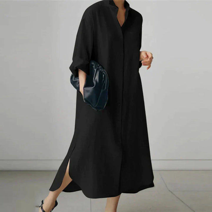 Women's Button-Up Shirt Dress with Slit