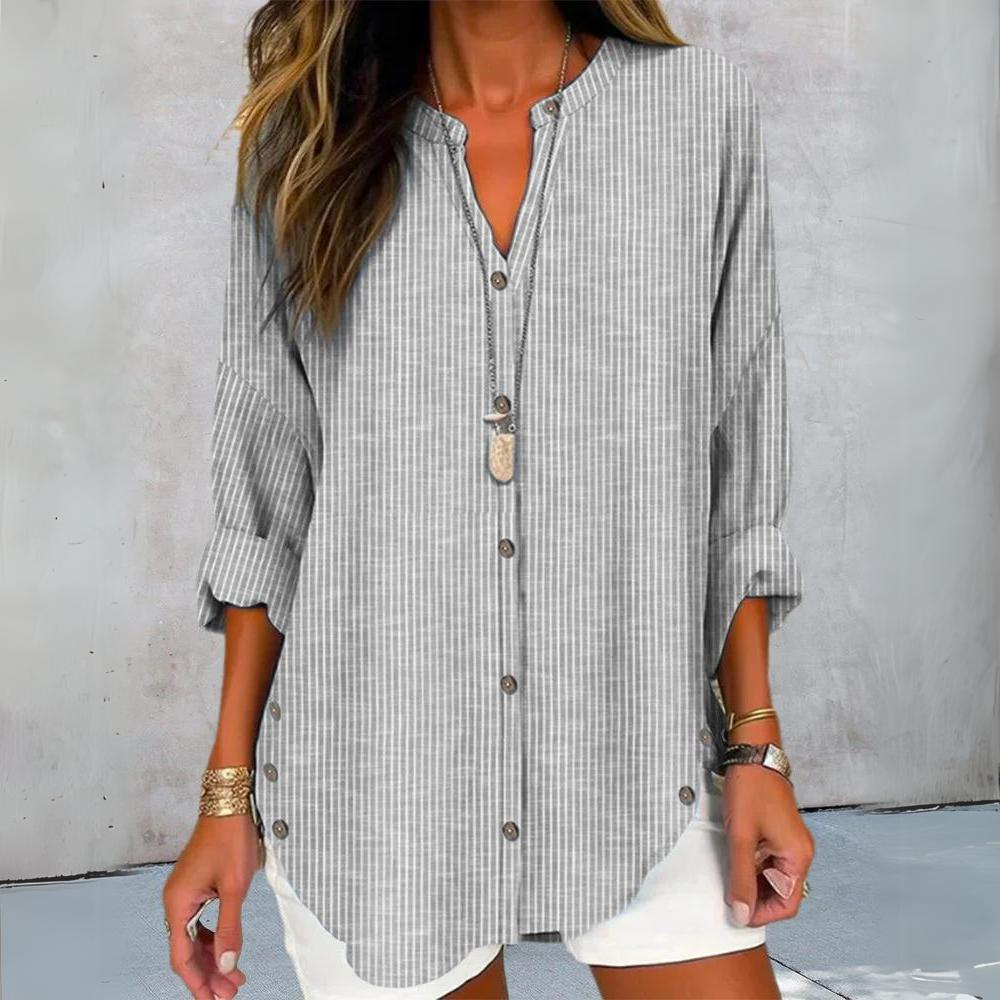 Saar - Striped Top with Flattering V-neck