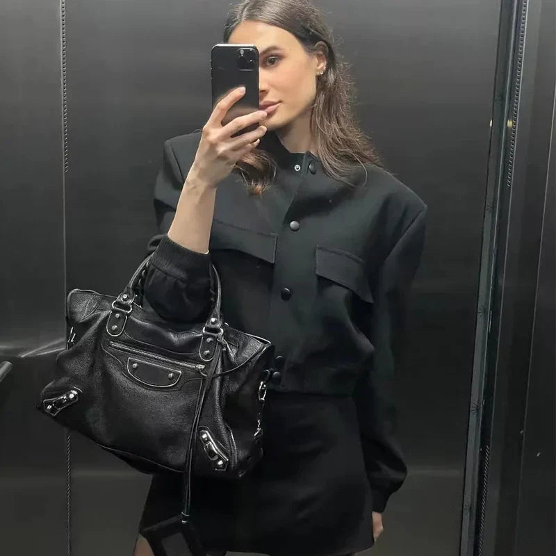 Women's minimalist bomber jacket