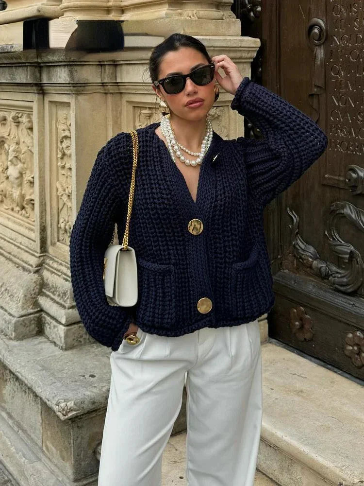 Women's chunky knit cardigan with large buttons