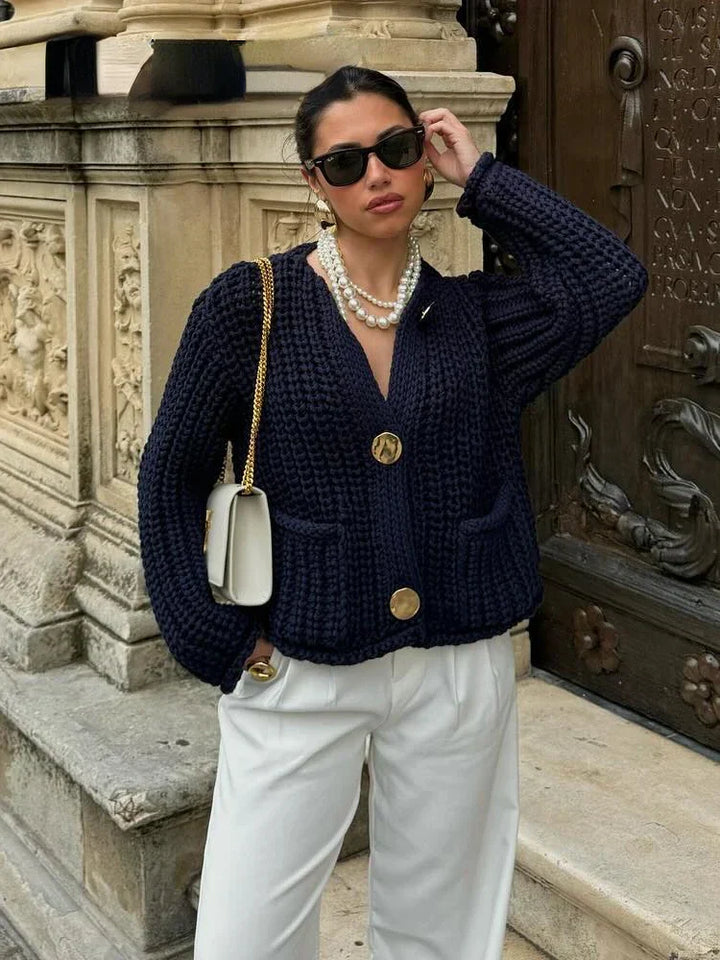 Women's chunky knit cardigan with large buttons