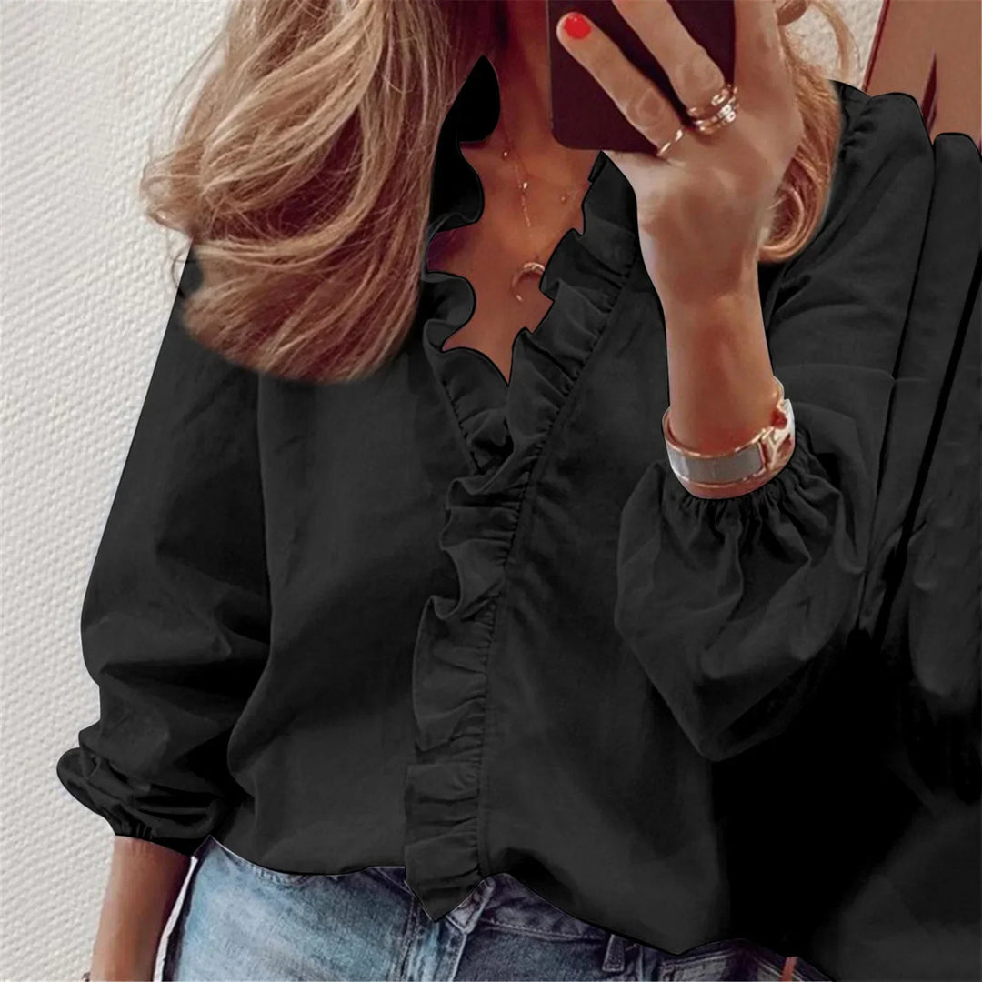 Women's ruffled V-neck blouse for a playful chic look