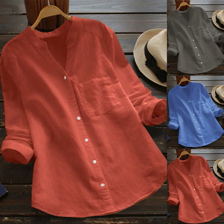 Women's casual button-down linen shirt