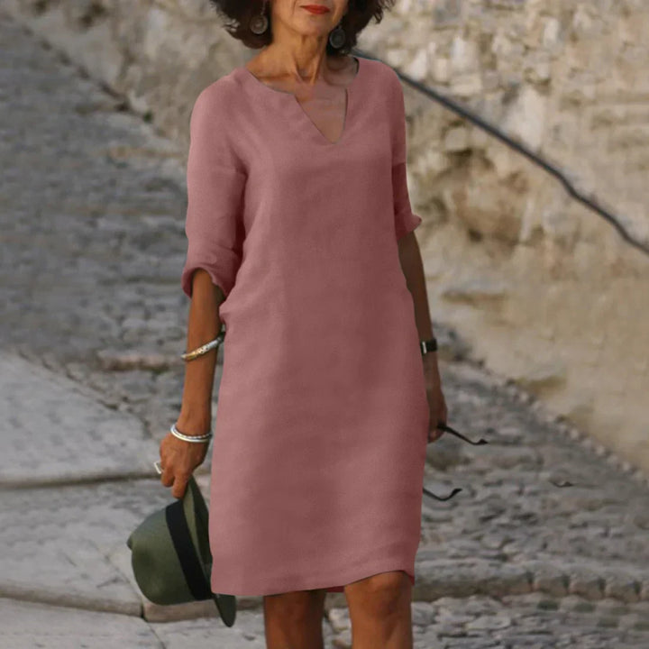 Women's V-Neck Dress with 3/4 Sleeves