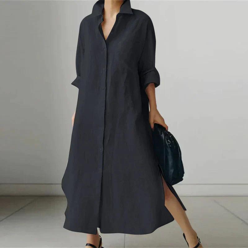 Women's Button-Up Shirt Dress with Slit