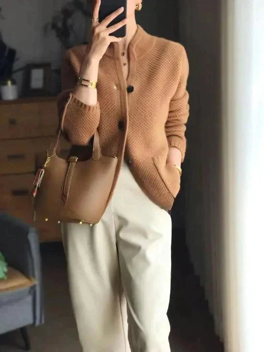 Women's cozy wool button cardigan for elegant layering