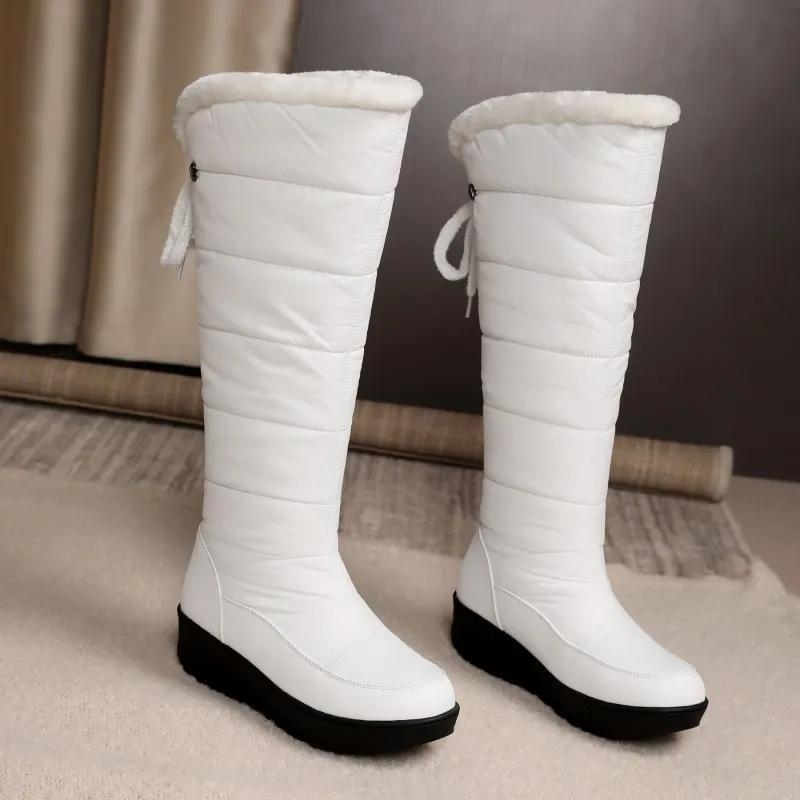 Women's casual fashion high boots lace-up winter snow boots with medium heel