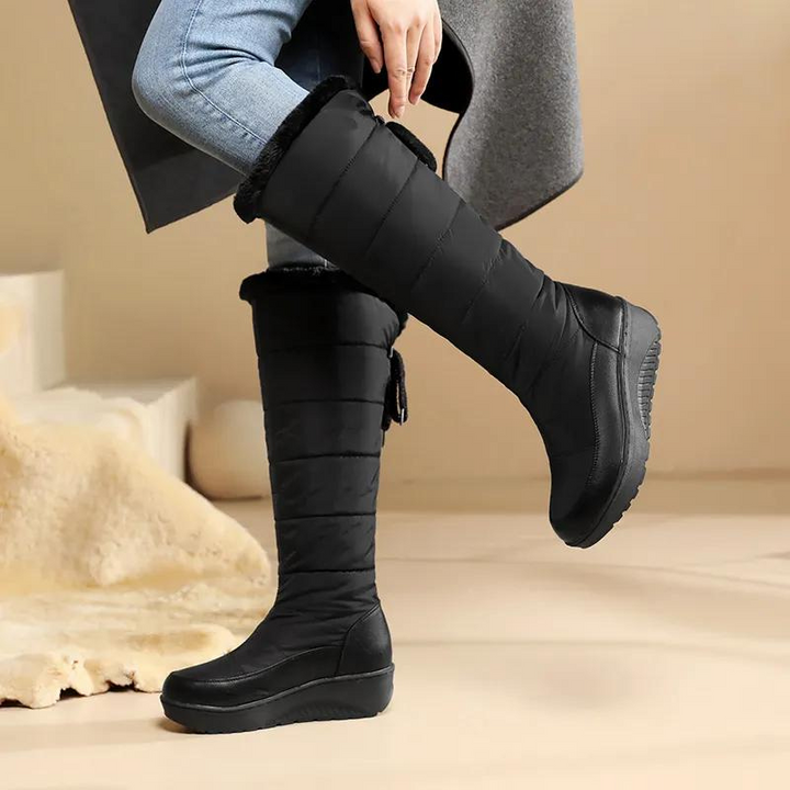 Women's casual fashion high boots lace-up winter snow boots with medium heel