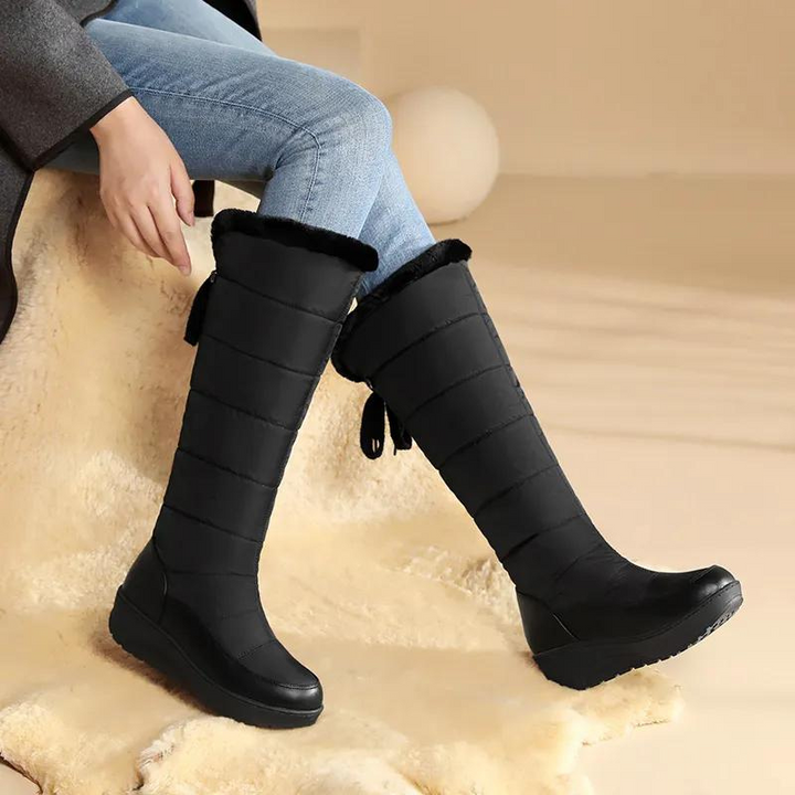 Women's casual fashion high boots lace-up winter snow boots with medium heel