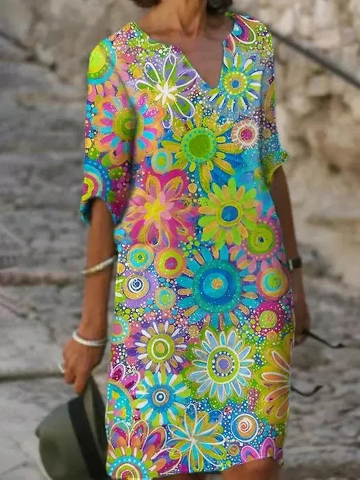 Vibrant Floral Pattern Dress for Women