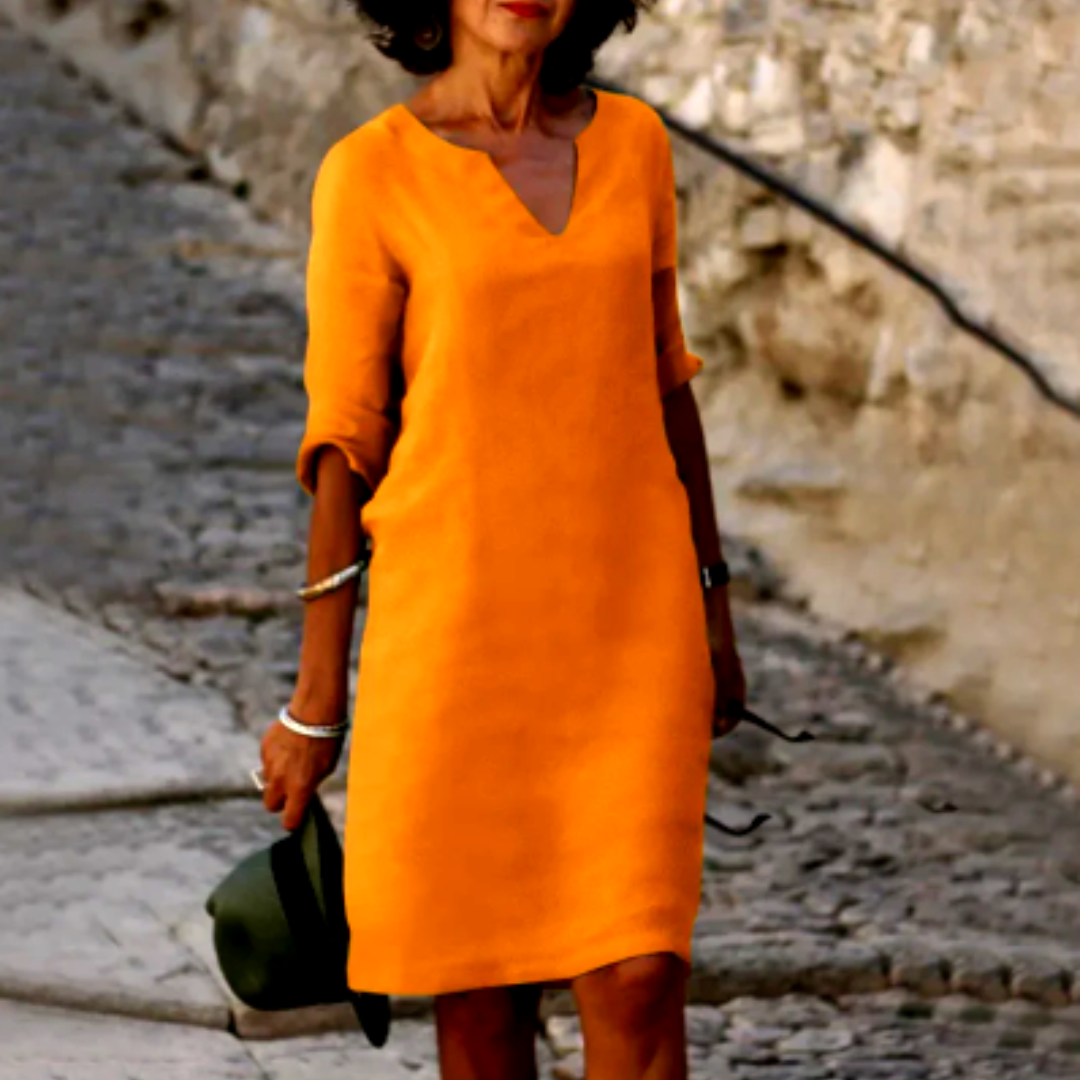 Women's V-Neck Dress with 3/4 Sleeves