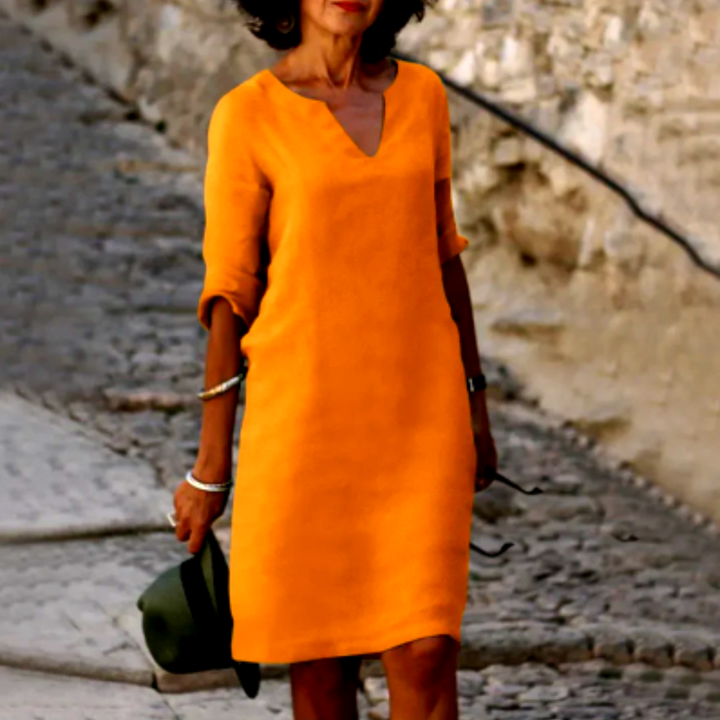Women's V-Neck Dress with 3/4 Sleeves