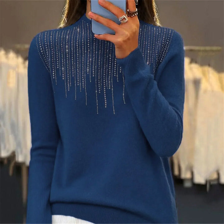 Freda - Women's Semi-Turtleneck Sweater with Sequins - Chic and Comfy Winter Style