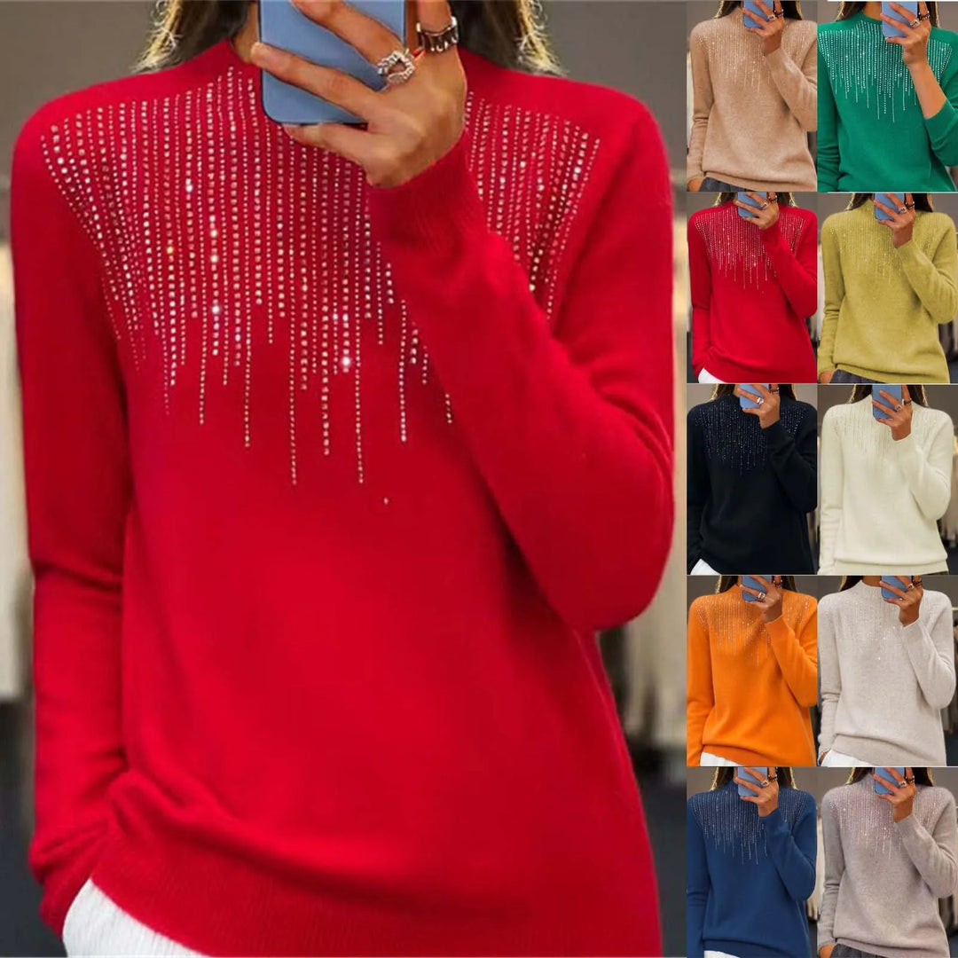 Freda - Women's Semi-Turtleneck Sweater with Sequins - Chic and Comfy Winter Style