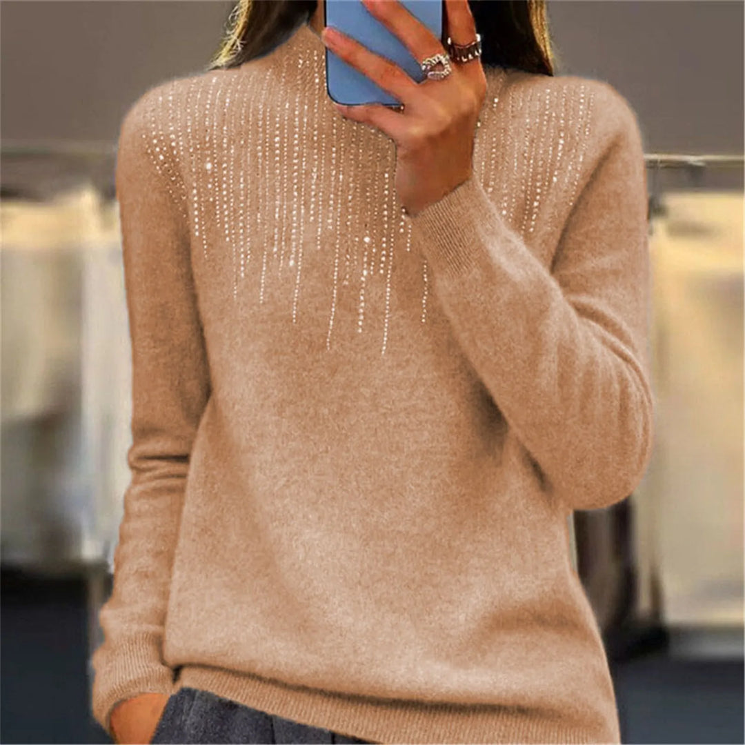 Freda - Women's Semi-Turtleneck Sweater with Sequins - Chic and Comfy Winter Style