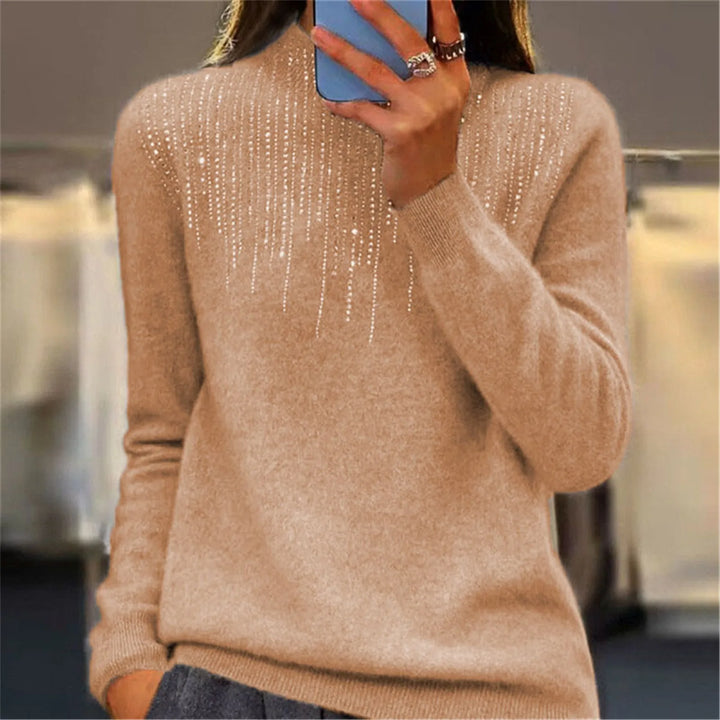 Freda - Women's Semi-Turtleneck Sweater with Sequins - Chic and Comfy Winter Style