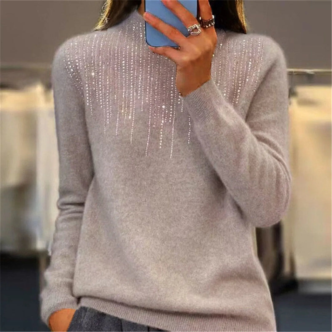 Freda - Women's Semi-Turtleneck Sweater with Sequins - Chic and Comfy Winter Style