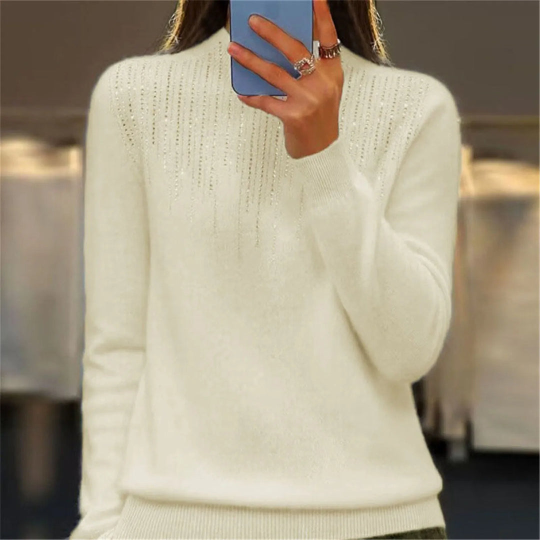 Freda - Women's Semi-Turtleneck Sweater with Sequins - Chic and Comfy Winter Style