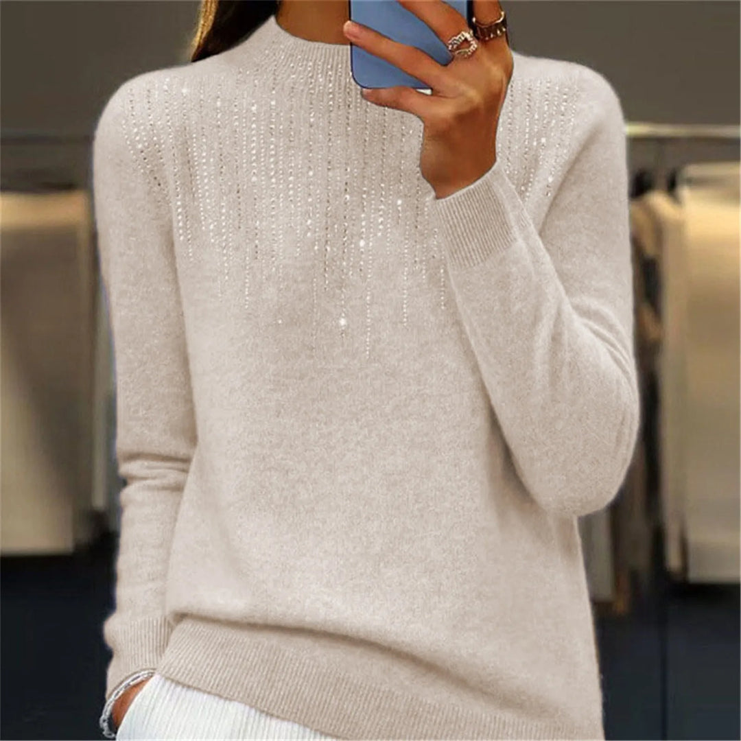 Freda - Women's Semi-Turtleneck Sweater with Sequins - Chic and Comfy Winter Style