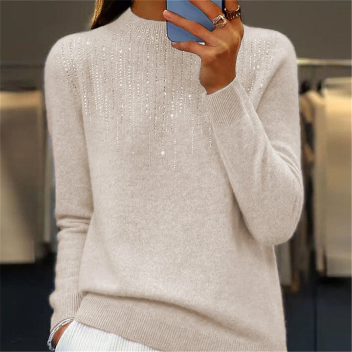 Freda - Women's Semi-Turtleneck Sweater with Sequins - Chic and Comfy Winter Style