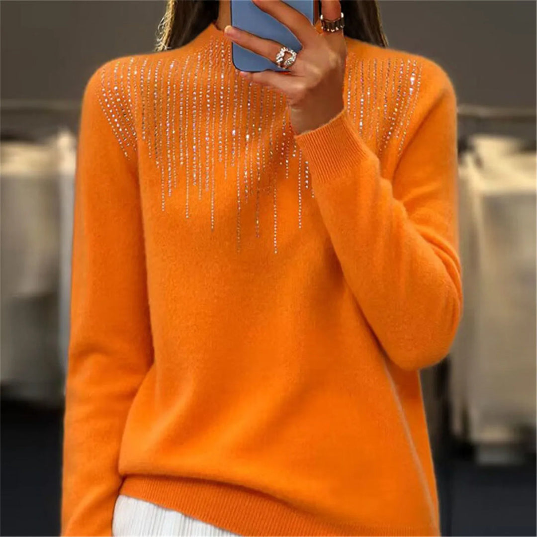 Freda - Women's Semi-Turtleneck Sweater with Sequins - Chic and Comfy Winter Style