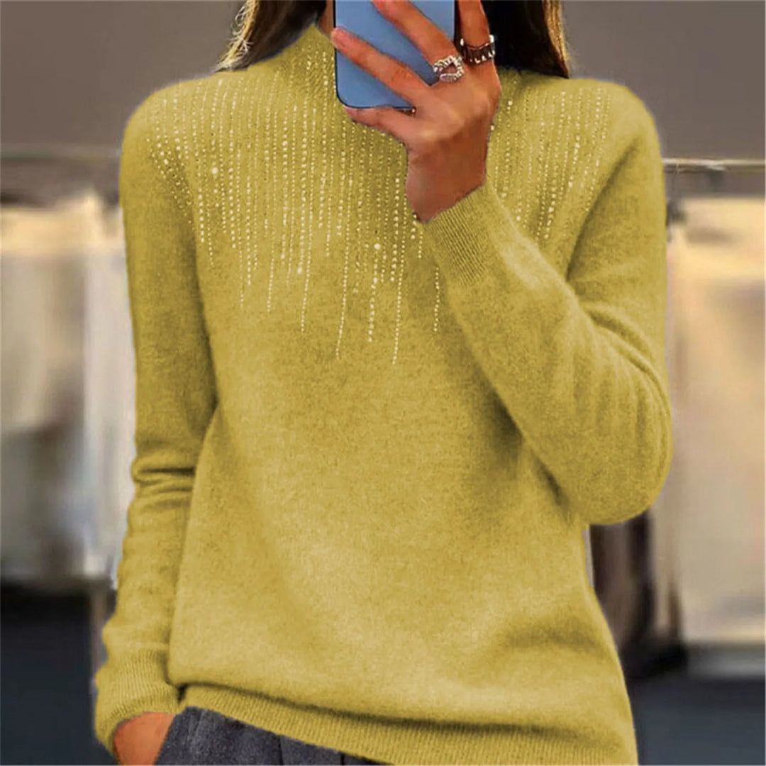 Freda - Women's Semi-Turtleneck Sweater with Sequins - Chic and Comfy Winter Style