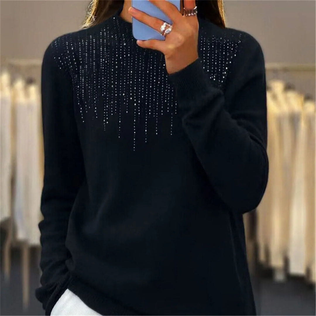 Freda - Women's Semi-Turtleneck Sweater with Sequins - Chic and Comfy Winter Style