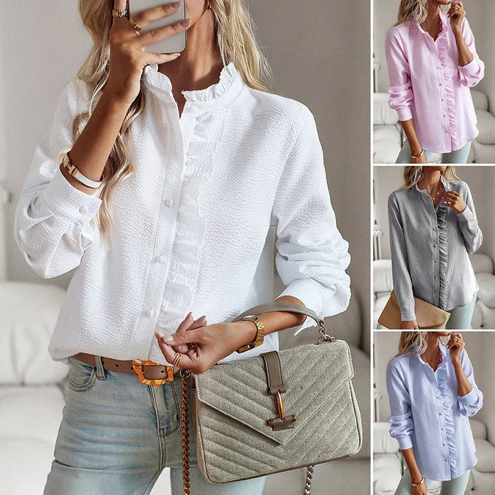 Women's ruffle-trim button-up blouse