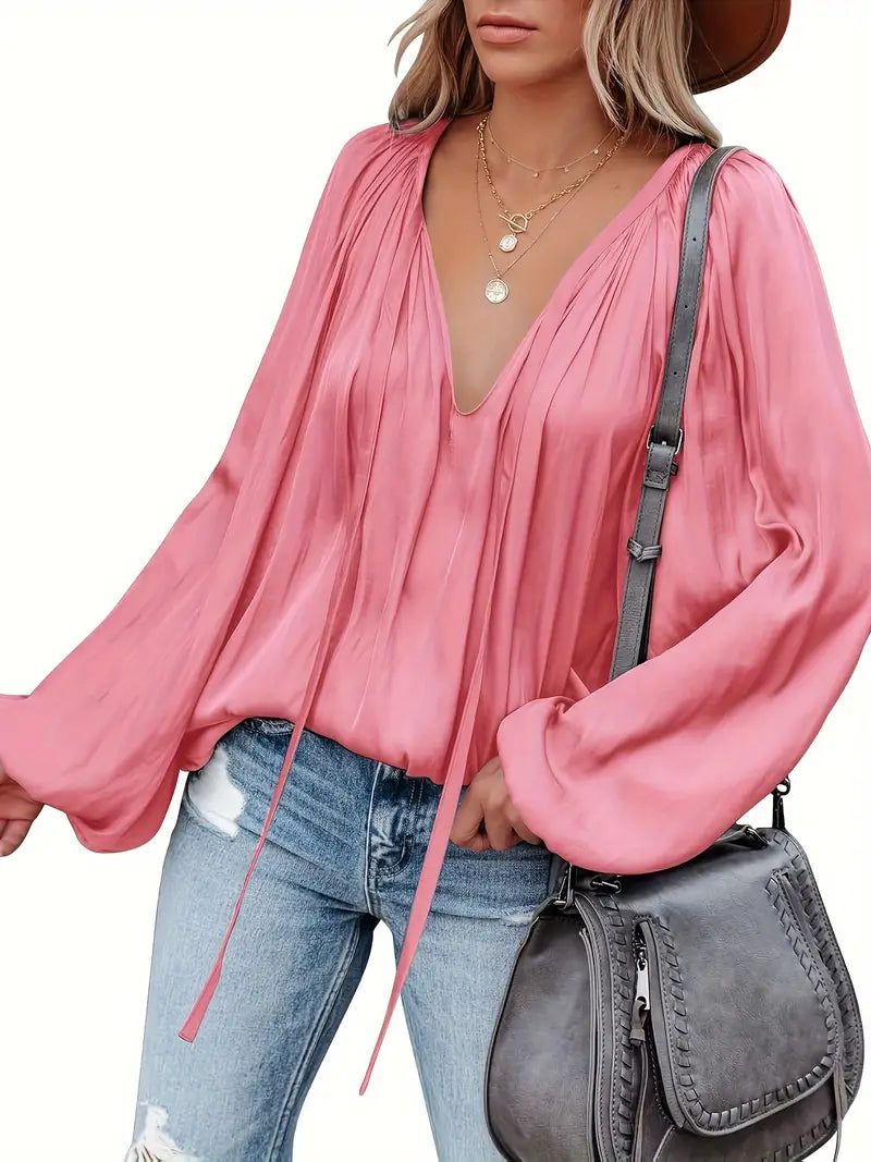 Chic Satin Blouse with Long Sleeves