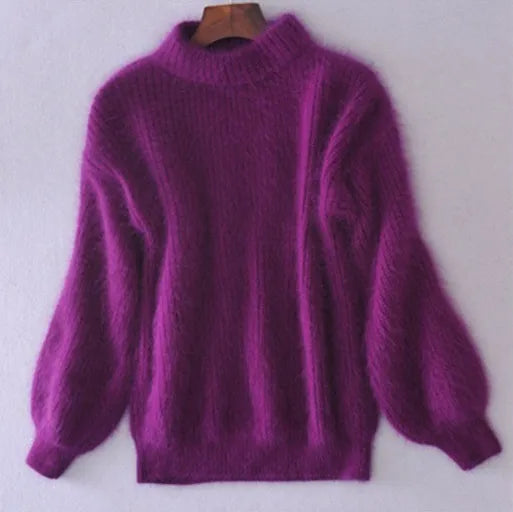 Women's fluffy turtleneck pullover sweater