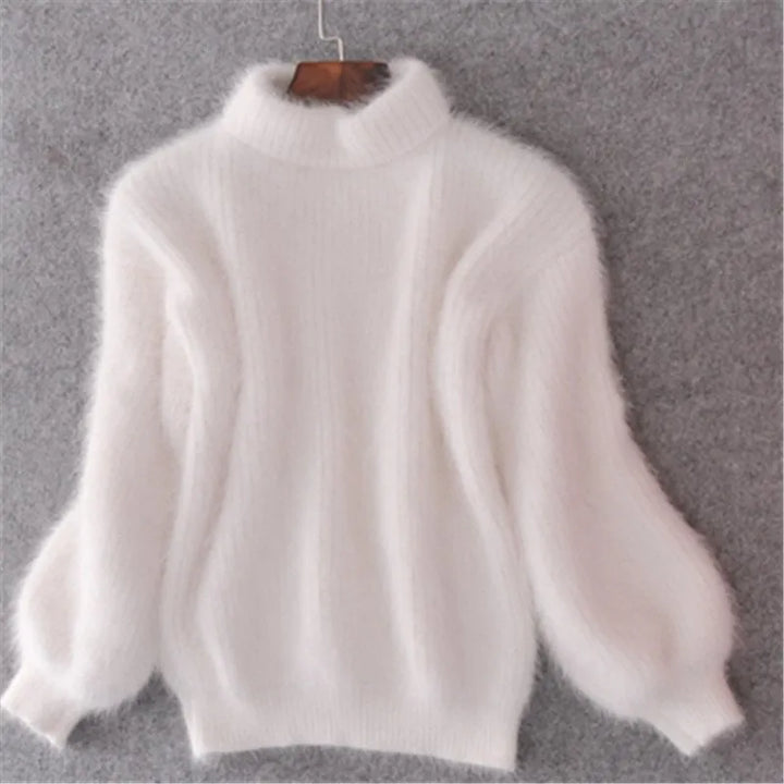 Women's fluffy turtleneck pullover sweater