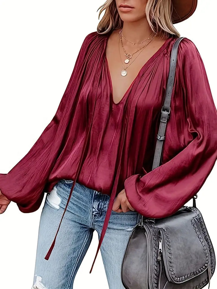 Chic Satin Blouse with Long Sleeves