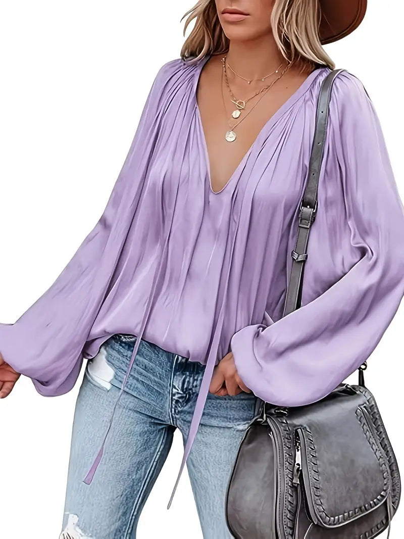 Chic Satin Blouse with Long Sleeves