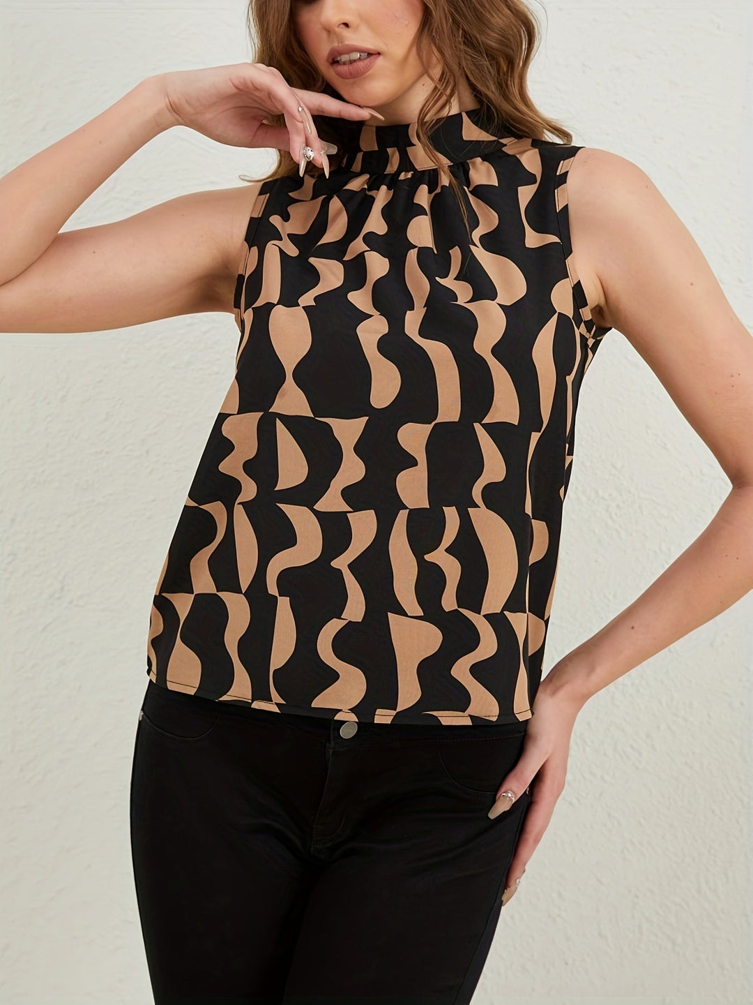 Chic Sleeveless High Neck Women's Top